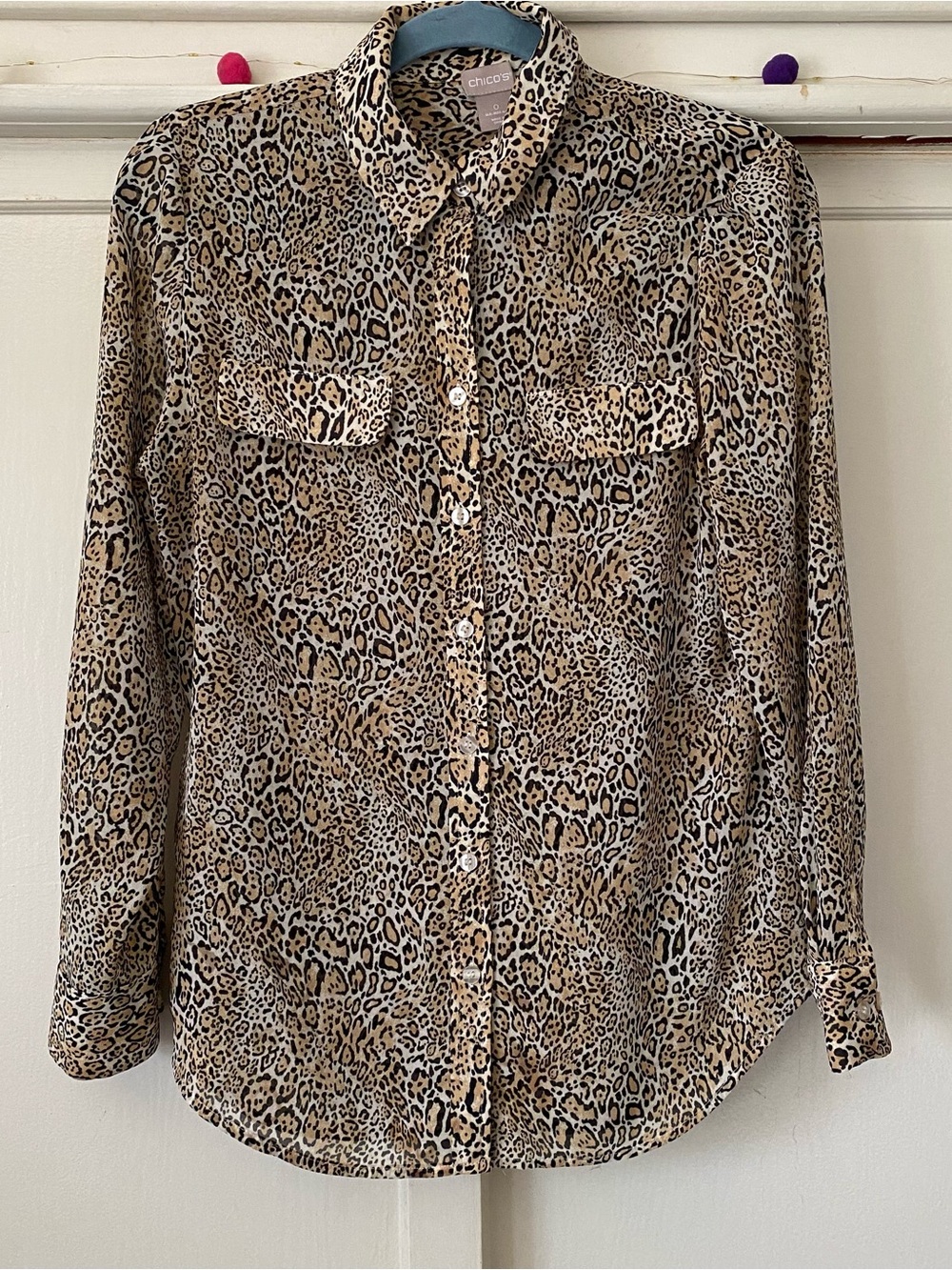Chico's Beige and Black Leopard Print Button Shirt
